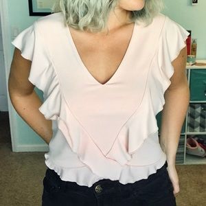 Blush Pink V-Neck Crop with Ruffles